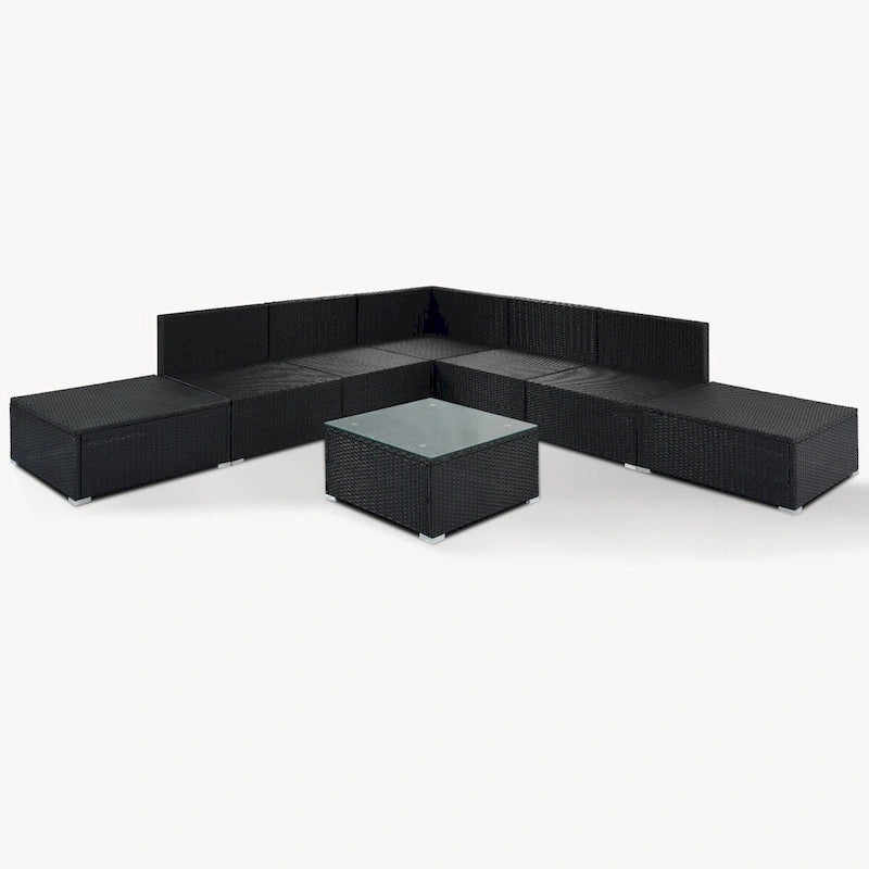 Ensemble de mobilier de patio gris élégant avec table en verre trempé