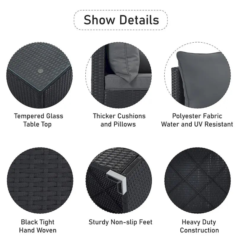 Ensemble de mobilier de patio gris élégant avec table en verre trempé