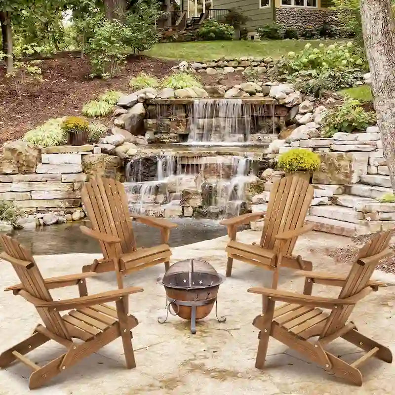 Set of 2 Wooden Outdoor Folding Adirondack Chair
