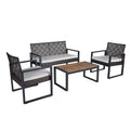 Ensemble de meubles de patio 4 pièces pour balcon extérieur, porche, jardin, cour, mobilier de pelouse, plateau de table en bois d'acacia, coussin marron et beige