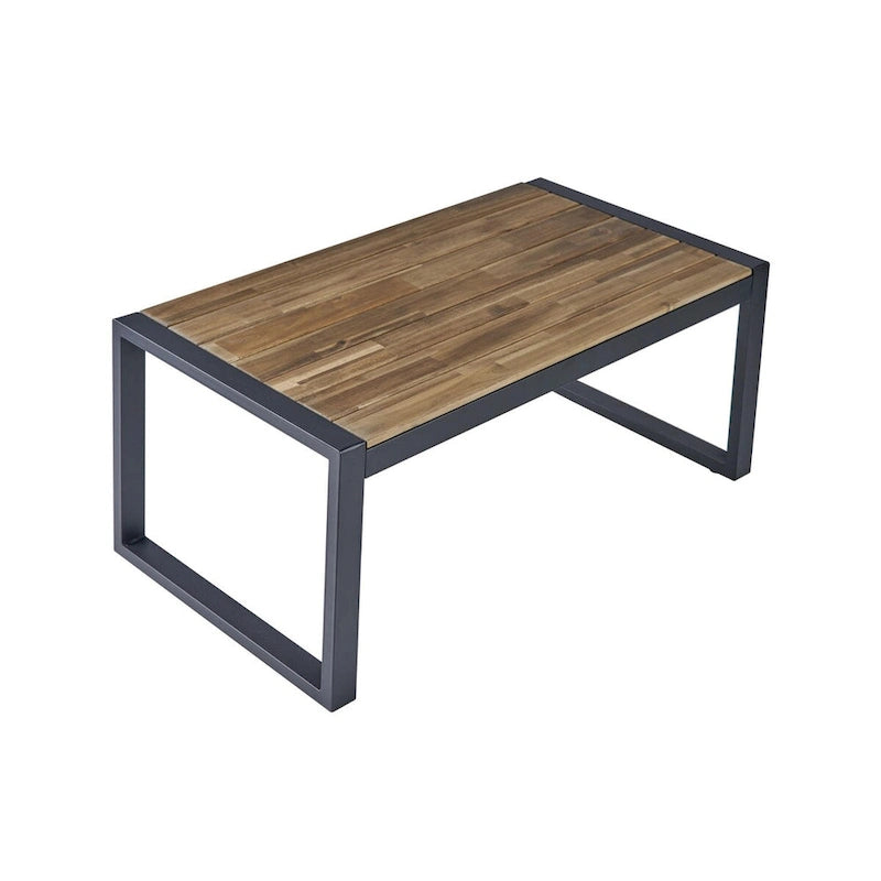 Ensemble de meubles de patio 4 pièces pour balcon extérieur, porche, jardin, cour, mobilier de pelouse, plateau de table en bois d'acacia, coussin marron et beige