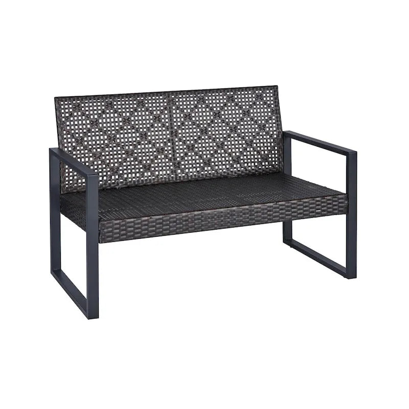 Ensemble de meubles de patio 4 pièces pour balcon extérieur, porche, jardin, cour, mobilier de pelouse, plateau de table en bois d'acacia, coussin marron et beige