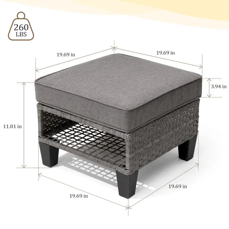 VredHom Ottoman de patio en rotin rembourré (lot de 2) - 30 H x 50 L x 50 P cm