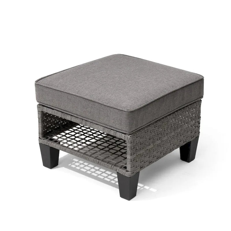 VredHom Ottoman de patio en rotin rembourré (lot de 2) - 30 H x 50 L x 50 P cm