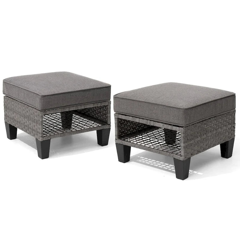 VredHom Ottoman de patio en rotin rembourré (lot de 2) - 30 H x 50 L x 50 P cm