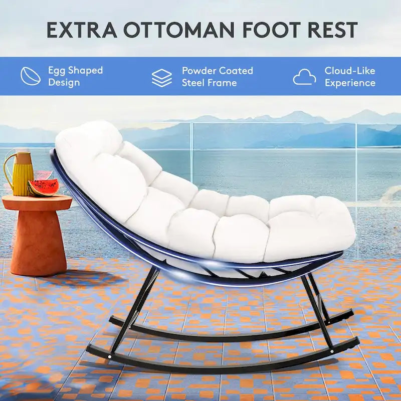 Ensemble chaise et repose-pieds à cadre métallique avec coussins amovibles Confort et durabilité en extérieur