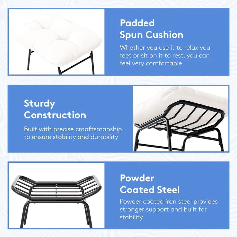 Ensemble chaise et repose-pieds à cadre métallique avec coussins amovibles Confort et durabilité en extérieur