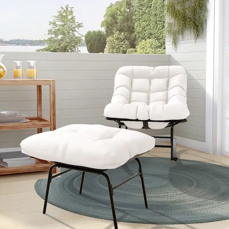 Ensemble chaise et repose-pieds à cadre métallique avec coussins amovibles Confort et durabilité en extérieur