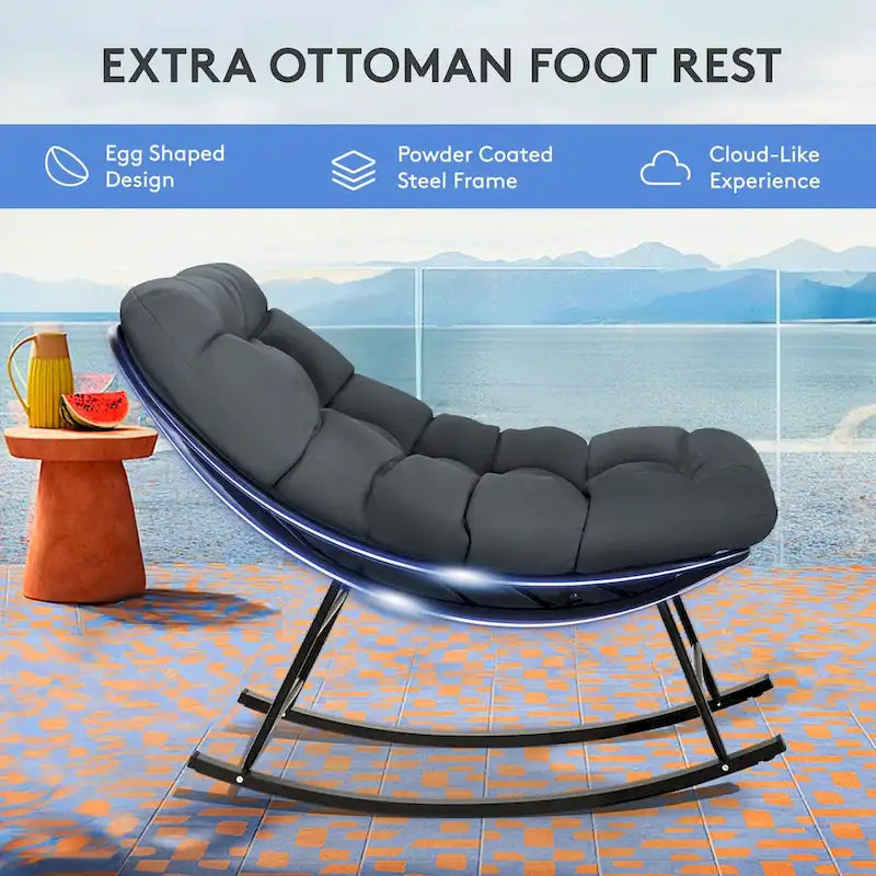 Ensemble chaise et repose-pieds à cadre métallique avec coussins amovibles Confort et durabilité en extérieur