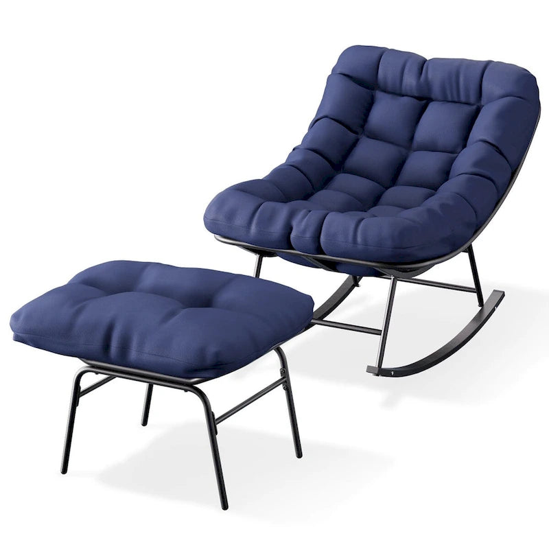 Ensemble chaise et repose-pieds à cadre métallique avec coussins amovibles Confort et durabilité en extérieur