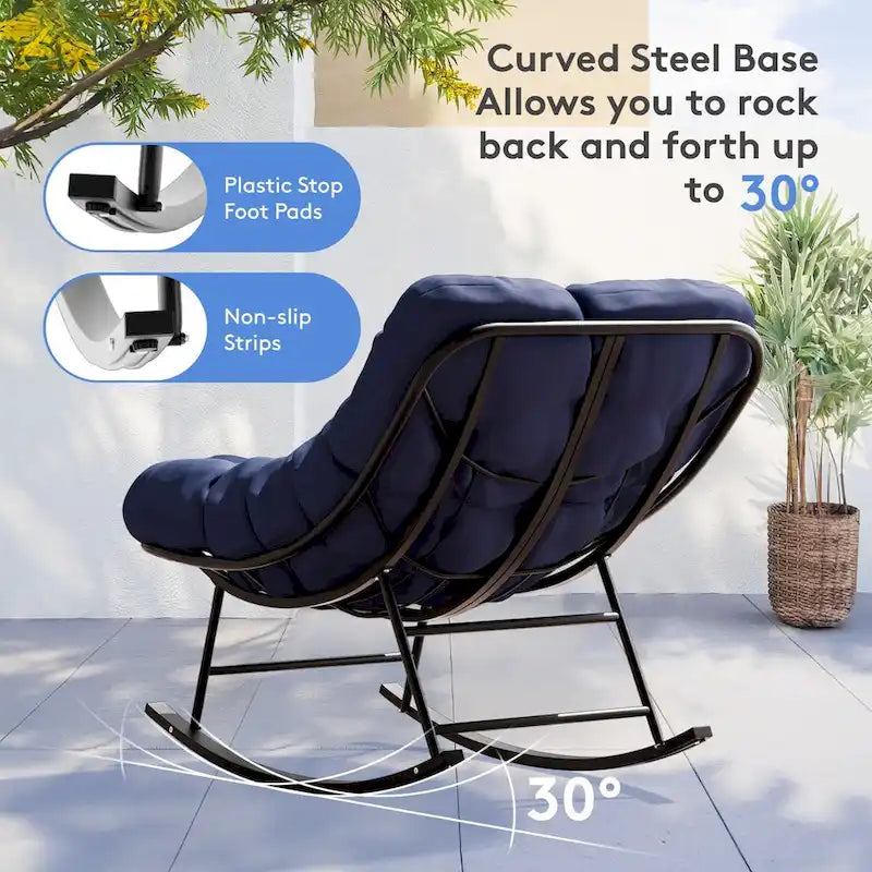 Ensemble chaise et repose-pieds à cadre métallique avec coussins amovibles Confort et durabilité en extérieur