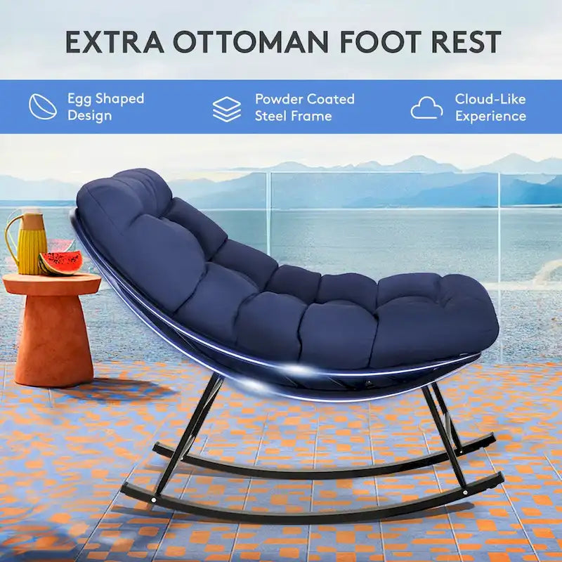 Ensemble chaise et repose-pieds à cadre métallique avec coussins amovibles Confort et durabilité en extérieur