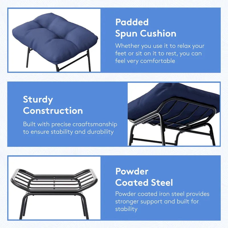 Ensemble chaise et repose-pieds à cadre métallique avec coussins amovibles Confort et durabilité en extérieur