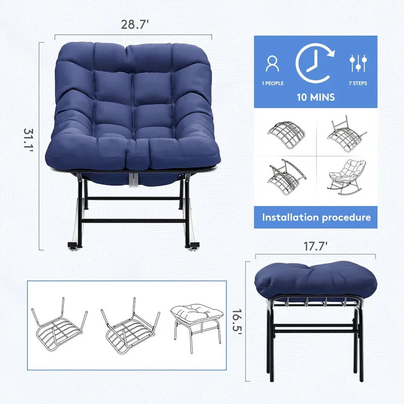 Ensemble chaise et repose-pieds à cadre métallique avec coussins amovibles Confort et durabilité en extérieur