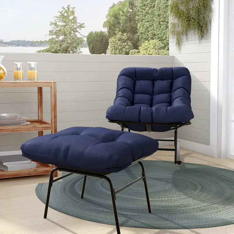 Ensemble chaise et repose-pieds à cadre métallique avec coussins amovibles Confort et durabilité en extérieur