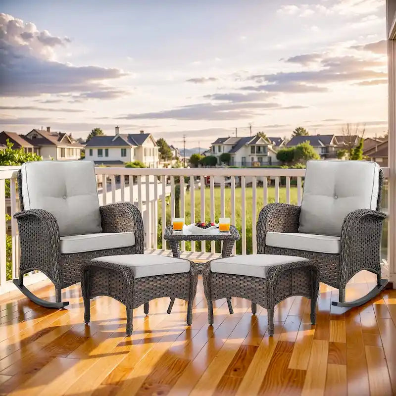 Patio Rocking Chair Ottoman with Table - Brown