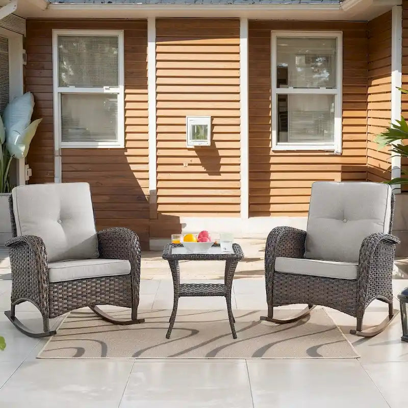 Fauteuil à bascule de patio avec ottoman et table – Marron