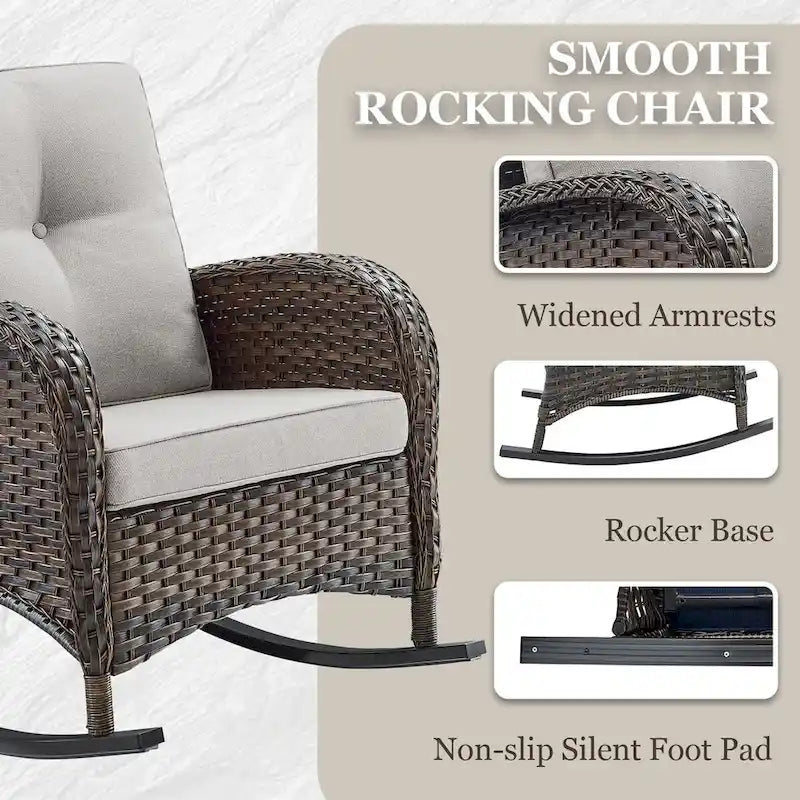 Fauteuil à bascule de patio avec ottoman et table – Marron