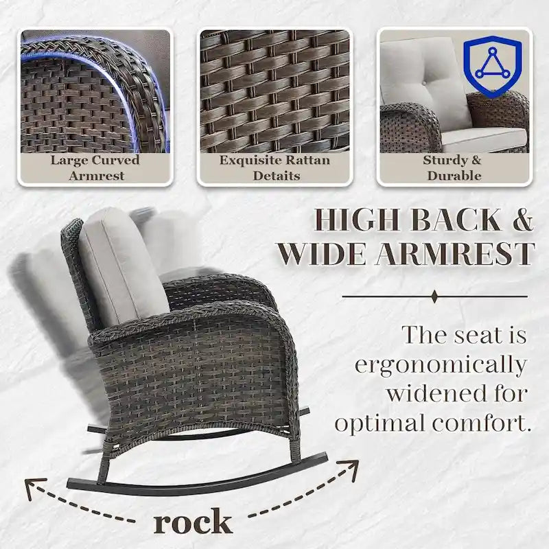 Fauteuil à bascule de patio avec ottoman et table – Marron