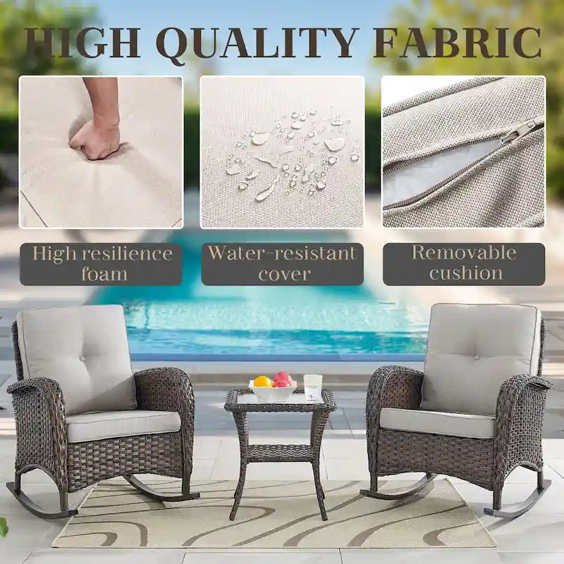 Fauteuil à bascule de patio avec ottoman et table – Marron