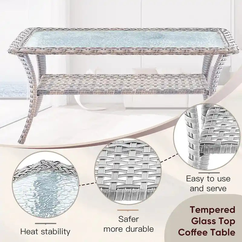 Chaises en rotin tressé d'extérieur avec canapé 2 places - Beige clair