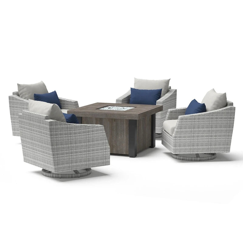 Ensemble de conversation d'extérieur Cannes Sunbrella 5 pièces avec foyer et fauteuils pivotants