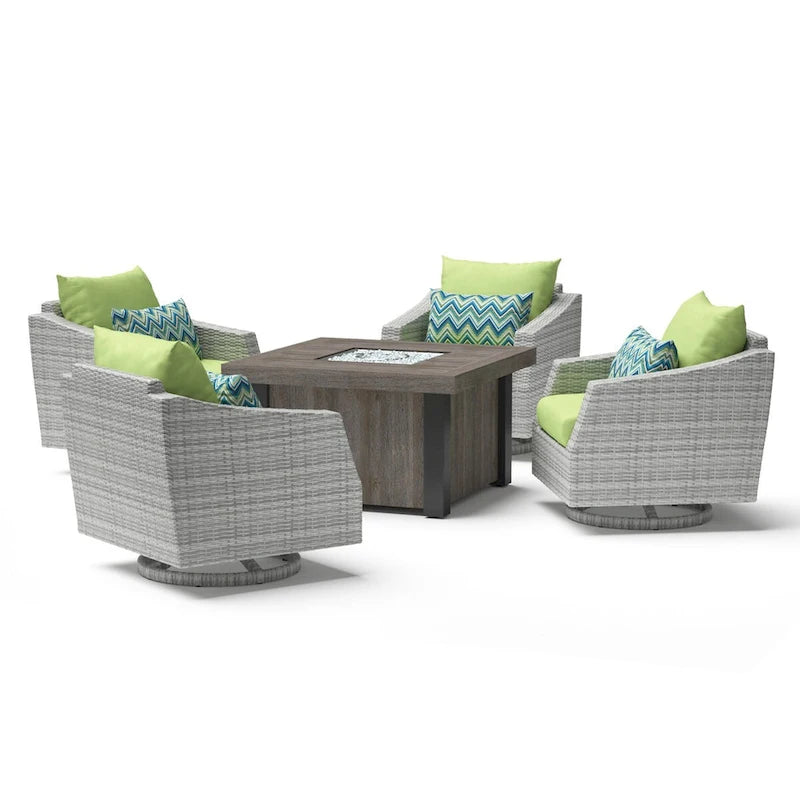 Ensemble de conversation d'extérieur Cannes Sunbrella 5 pièces avec foyer et fauteuils pivotants