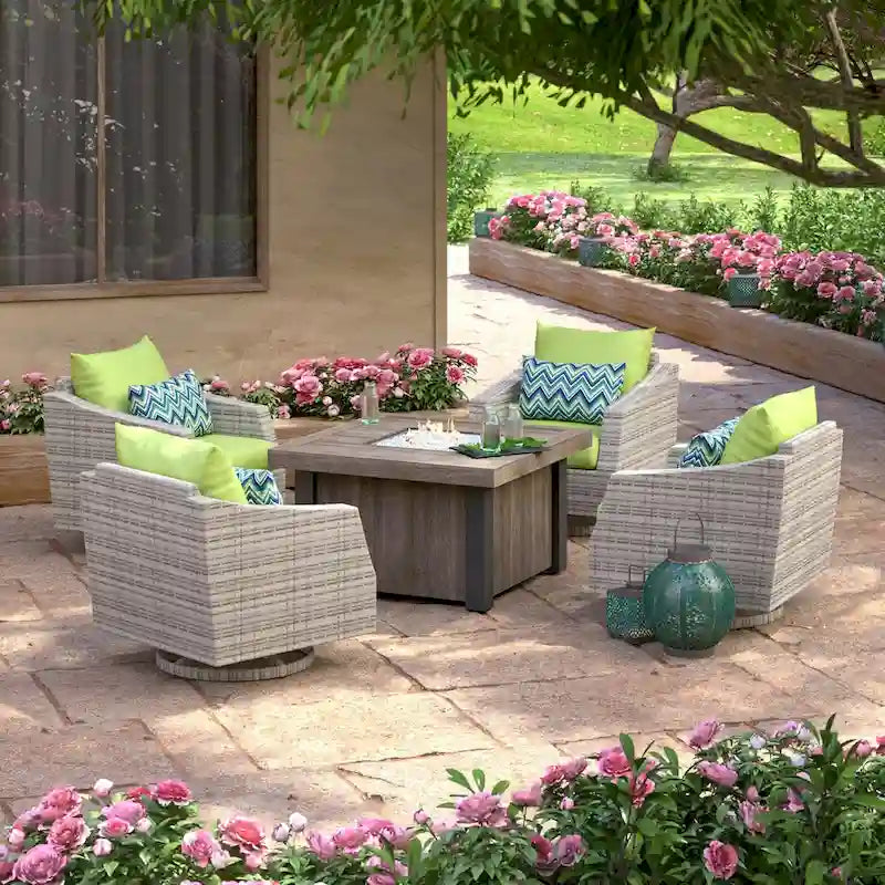 Ensemble de conversation d'extérieur Cannes Sunbrella 5 pièces avec foyer et fauteuils pivotants