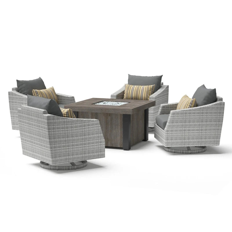 Ensemble de conversation d'extérieur Cannes Sunbrella 5 pièces avec foyer et fauteuils pivotants