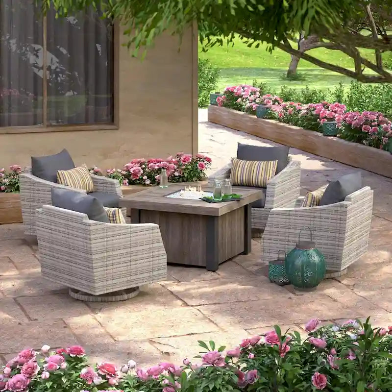 Ensemble de conversation d'extérieur Cannes Sunbrella 5 pièces avec foyer et fauteuils pivotants