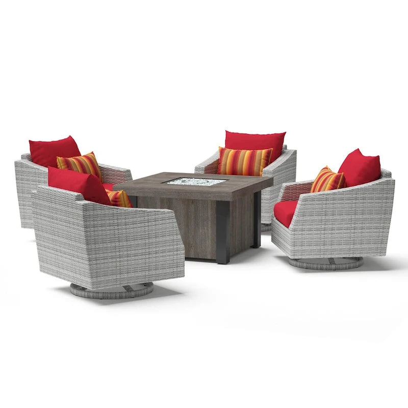 Ensemble de conversation d'extérieur Cannes Sunbrella 5 pièces avec foyer et fauteuils pivotants