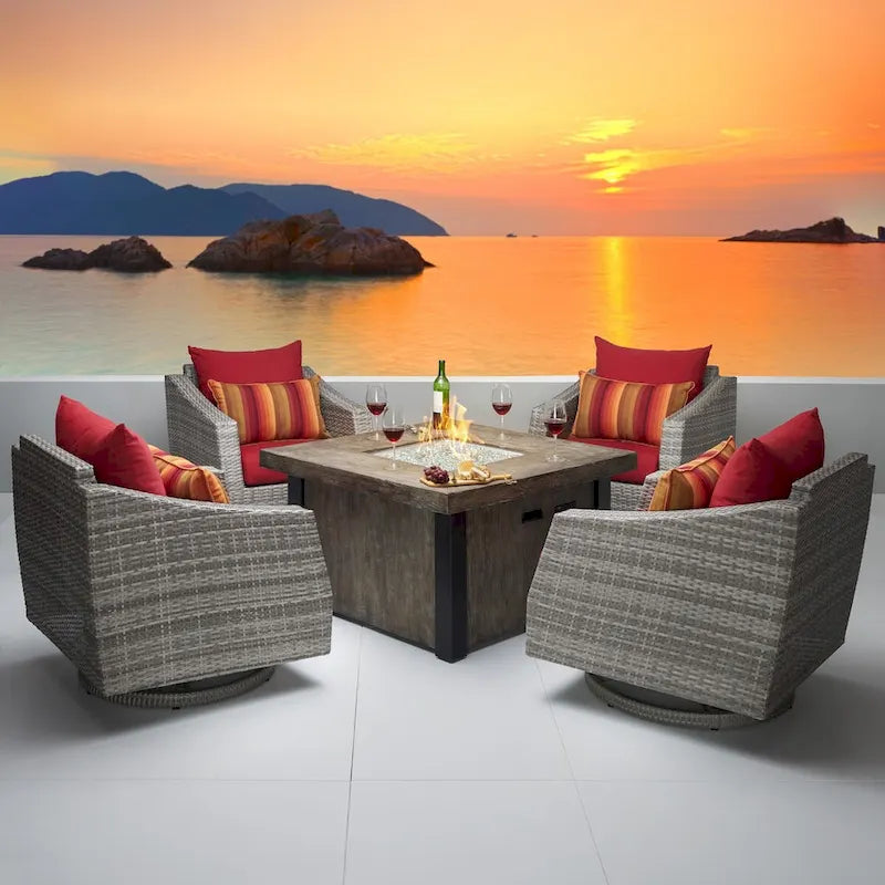 Ensemble de conversation d'extérieur Cannes Sunbrella 5 pièces avec foyer et fauteuils pivotants