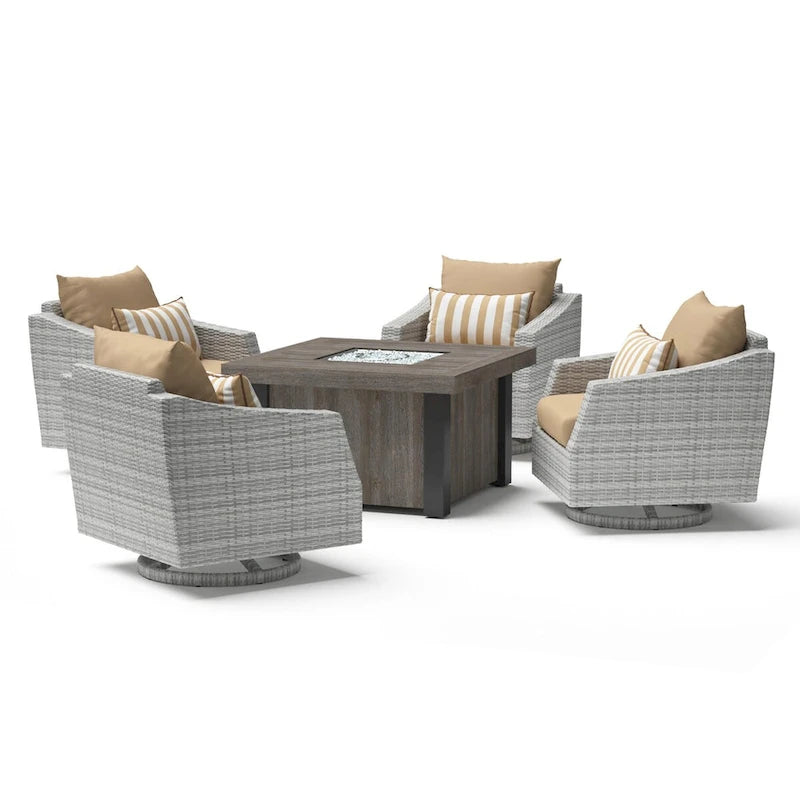 Ensemble de conversation d'extérieur Cannes Sunbrella 5 pièces avec foyer et fauteuils pivotants