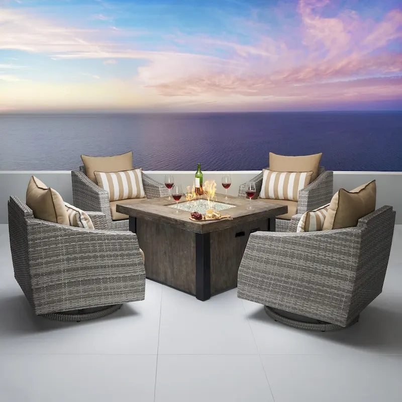 Ensemble de conversation d'extérieur Cannes Sunbrella 5 pièces avec foyer et fauteuils pivotants