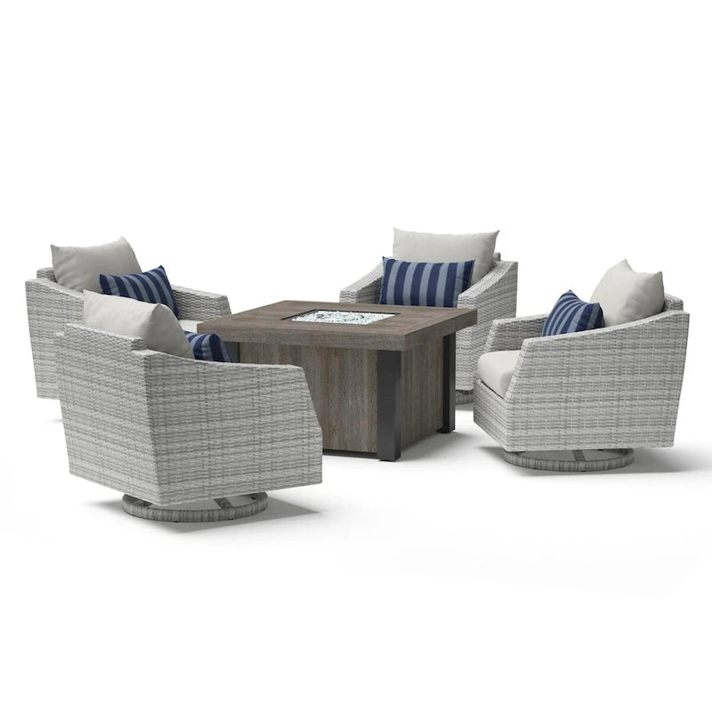 Ensemble de conversation d'extérieur Cannes Sunbrella 5 pièces avec foyer et fauteuils pivotants