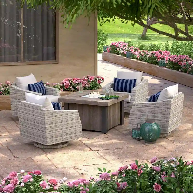 Ensemble de conversation d'extérieur Cannes Sunbrella 5 pièces avec foyer et fauteuils pivotants