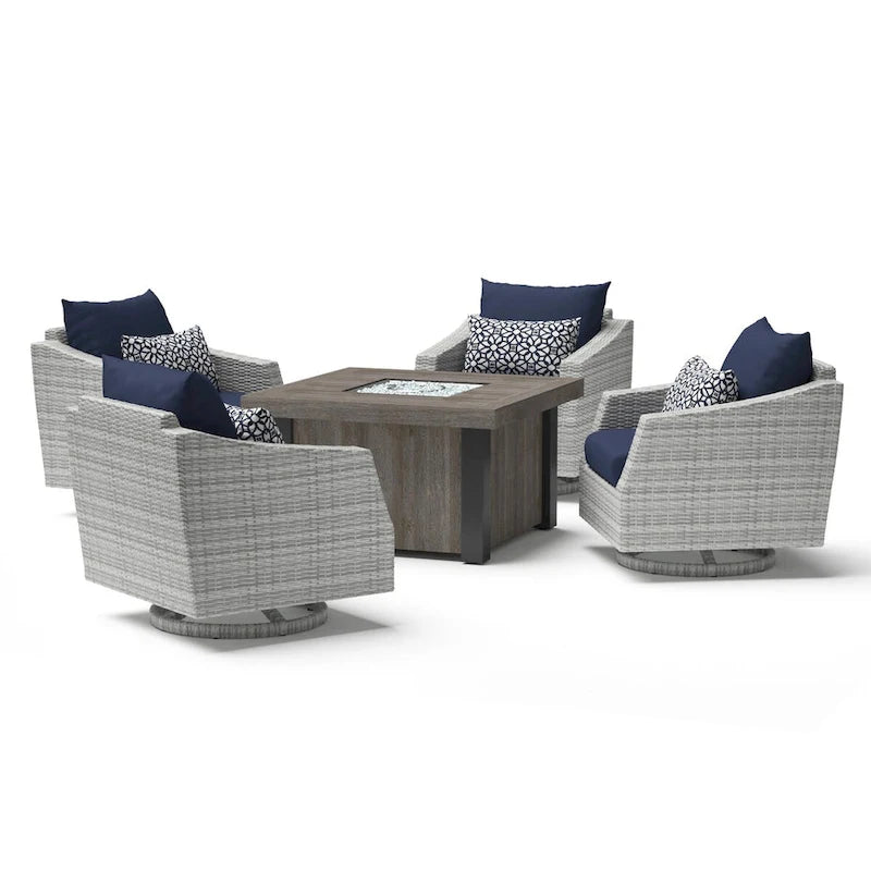 Ensemble de conversation d'extérieur Cannes Sunbrella 5 pièces avec foyer et fauteuils pivotants