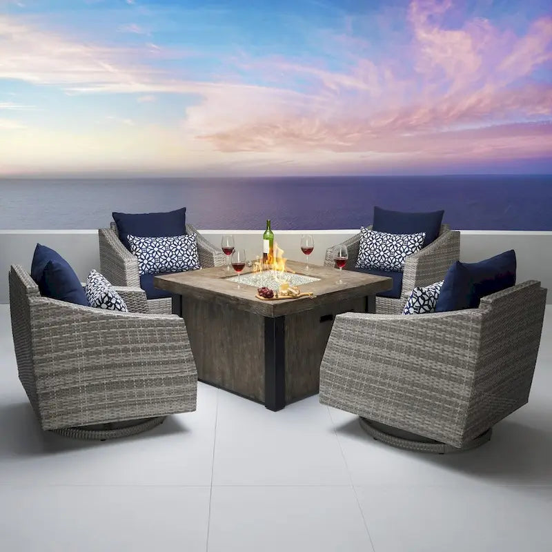 Ensemble de conversation d'extérieur Cannes Sunbrella 5 pièces avec foyer et fauteuils pivotants