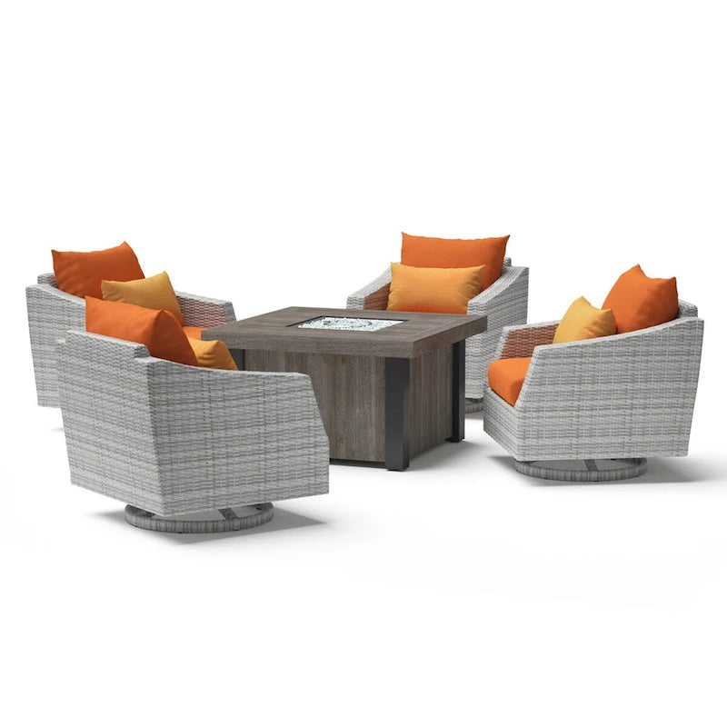 Ensemble de conversation d'extérieur Cannes Sunbrella 5 pièces avec foyer et fauteuils pivotants