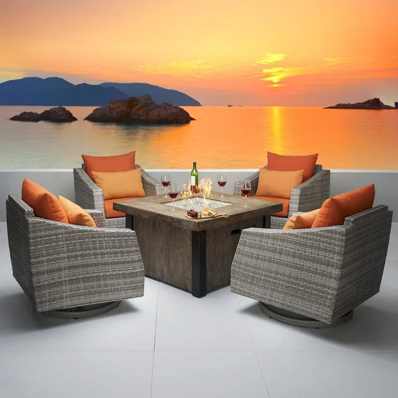 Ensemble de conversation d'extérieur Cannes Sunbrella 5 pièces avec foyer et fauteuils pivotants