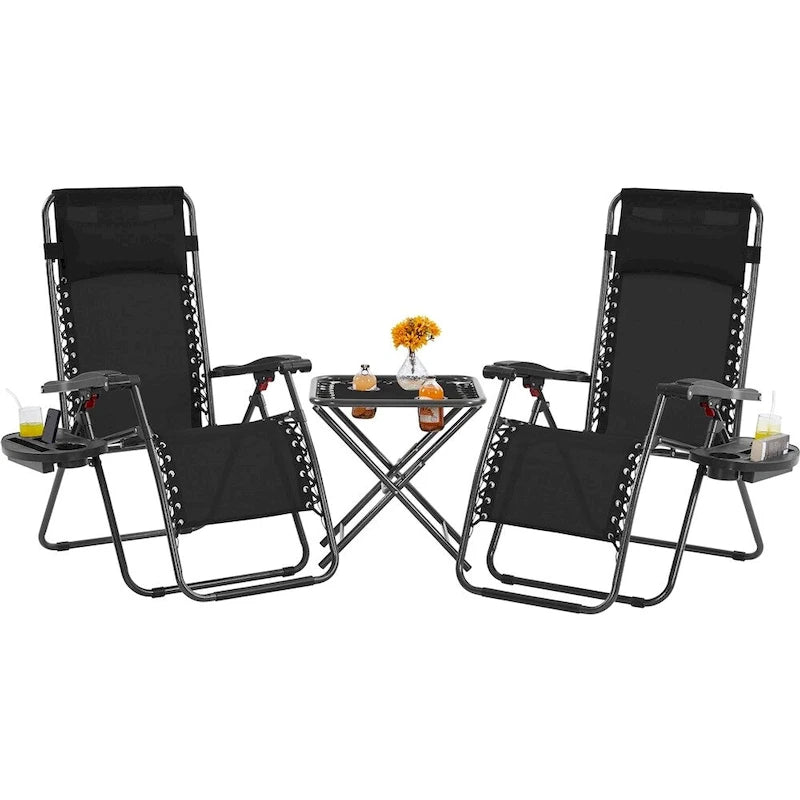 Yaheetech Lot de 3 chaises longues de jardin zéro gravité 66 cm avec table, chaises de camping avec table d'appoint - N/A