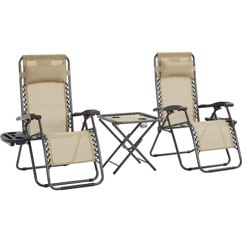 Yaheetech 3pcs 26in Outdoor Zero Gravity Chairs with Table, Camping Chairs with Side Table - N/A
