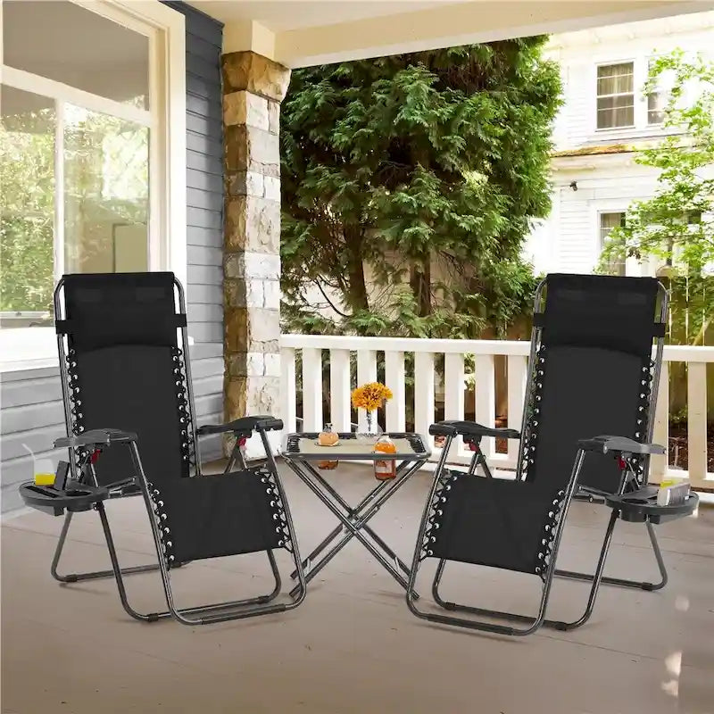 Yaheetech Lot de 3 chaises longues de jardin zéro gravité 66 cm avec table, chaises de camping avec table d'appoint - N/A