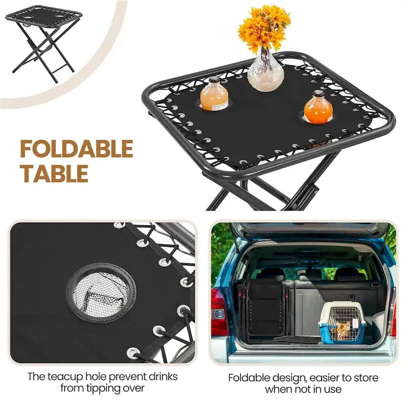 Yaheetech Lot de 3 chaises longues de jardin zéro gravité 66 cm avec table, chaises de camping avec table d'appoint - N/A