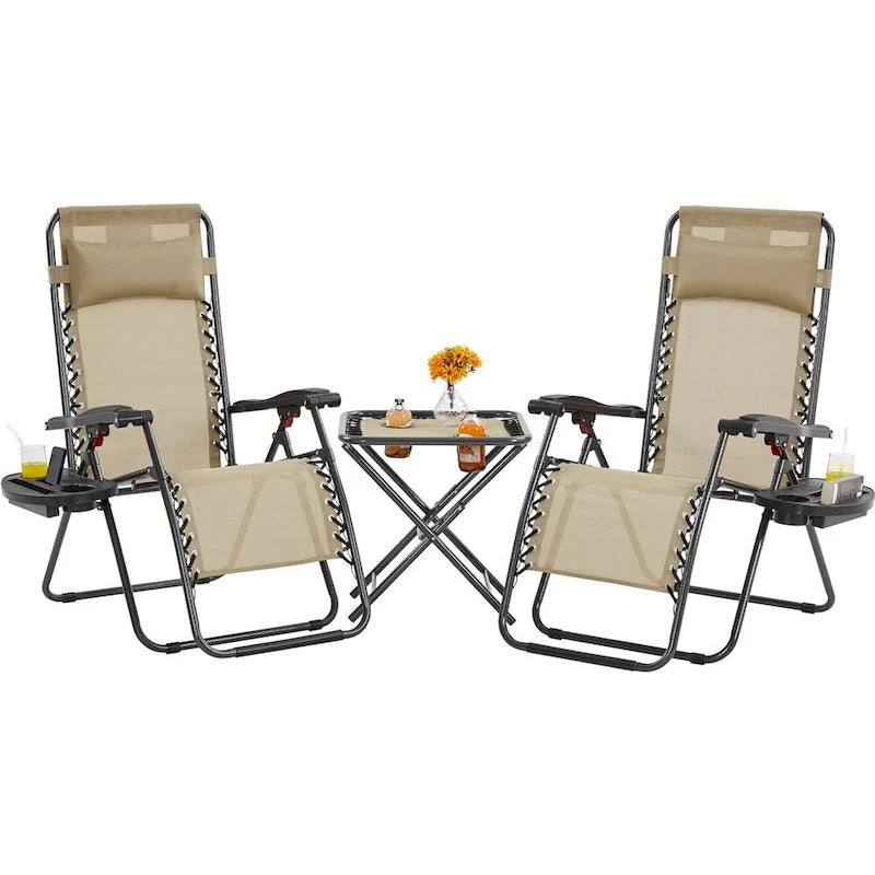 Yaheetech Lot de 3 chaises longues de jardin zéro gravité 66 cm avec table, chaises de camping avec table d'appoint - N/A