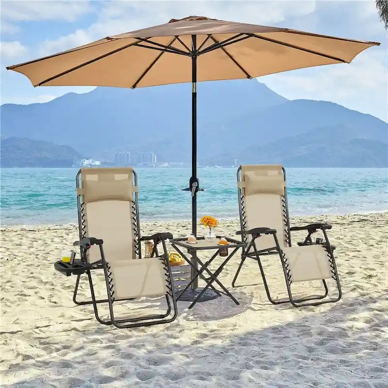 Yaheetech Lot de 3 chaises longues de jardin zéro gravité 66 cm avec table, chaises de camping avec table d'appoint - N/A