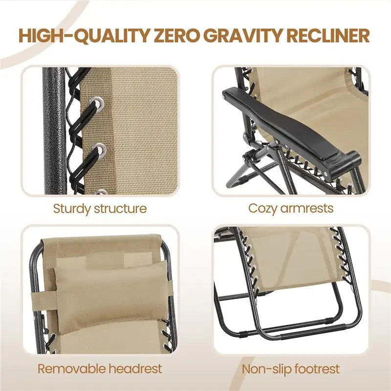Yaheetech Lot de 3 chaises longues de jardin zéro gravité 66 cm avec table, chaises de camping avec table d'appoint - N/A