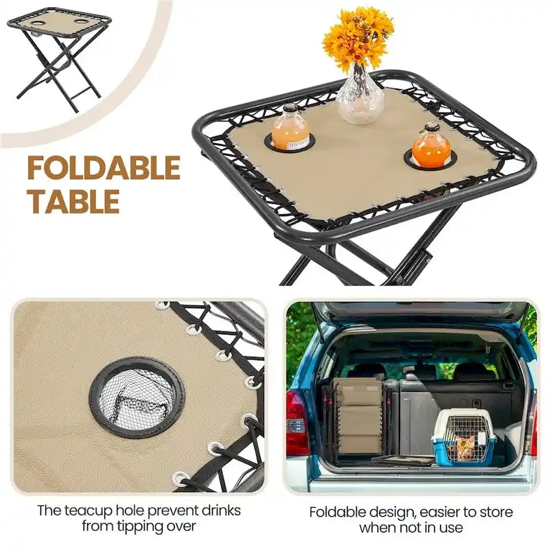 Yaheetech Lot de 3 chaises longues de jardin zéro gravité 66 cm avec table, chaises de camping avec table d'appoint - N/A