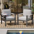 Outdoor Aluminum Club Chairs with Braided Rope Armrests Movable Side Pocket and Cushions (Set of 2)