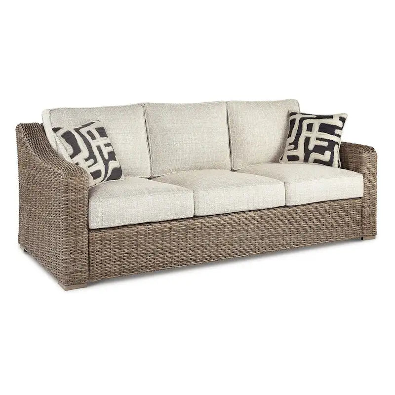 Signature Design by Ashley Beachcroft - Canapé, chaises longues et foyer d'extérieur marron/beige - 83L x 37P x 36H
